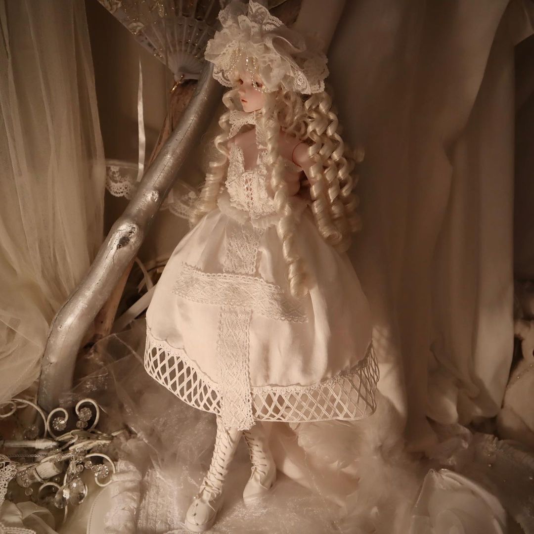♱ hawase lace + cross torchon lace white doll dress set ♱